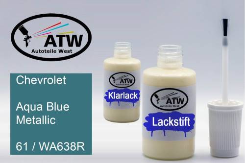 Chevrolet, Aqua Blue Metallic, 61 / WA638R: 20ml Lackstift + 20ml Klarlack - Set, von ATW Autoteile West.